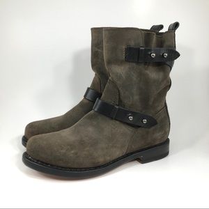Rag & Bone Moto Boots Brown Suede Round Toe 36
